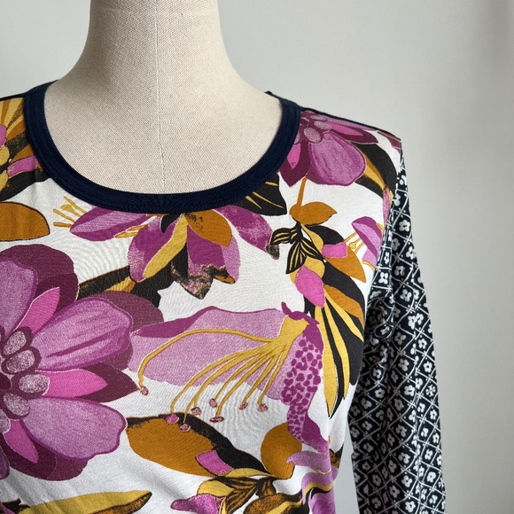 Tory Burch - Blue, Pink & Cream Floral Long Sleeve Shirt - Picture 2 of 9